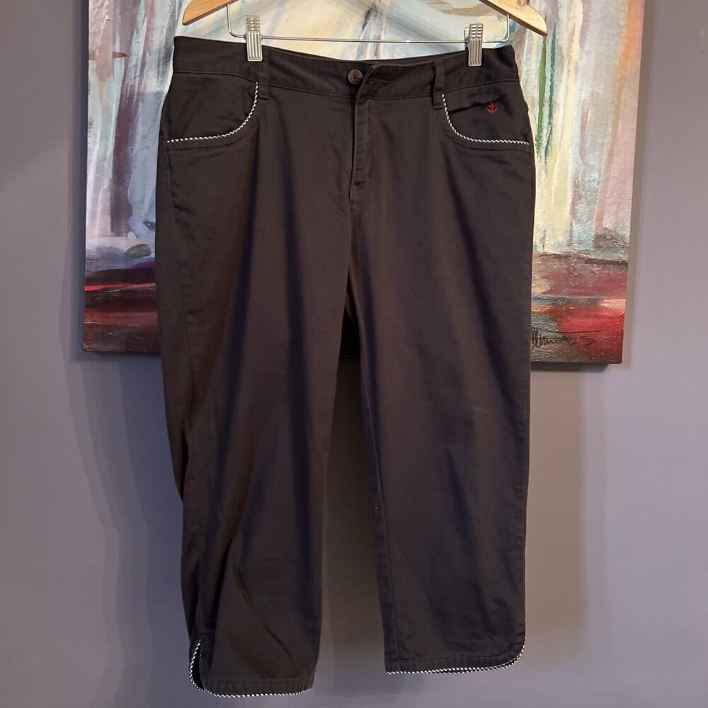 Portland L-XL Cotton Capri Pants Gray Pockets Low Rise